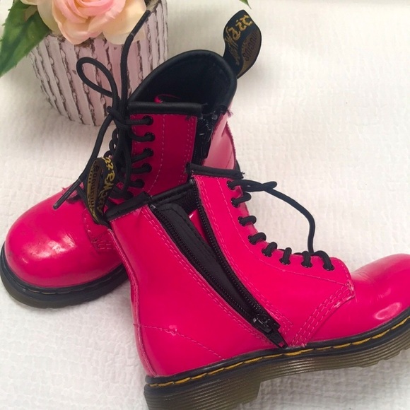 Dr. Martens AirWair Hot Pink Lace Up Boots Size 8 Childrens - Picture 2 of 8